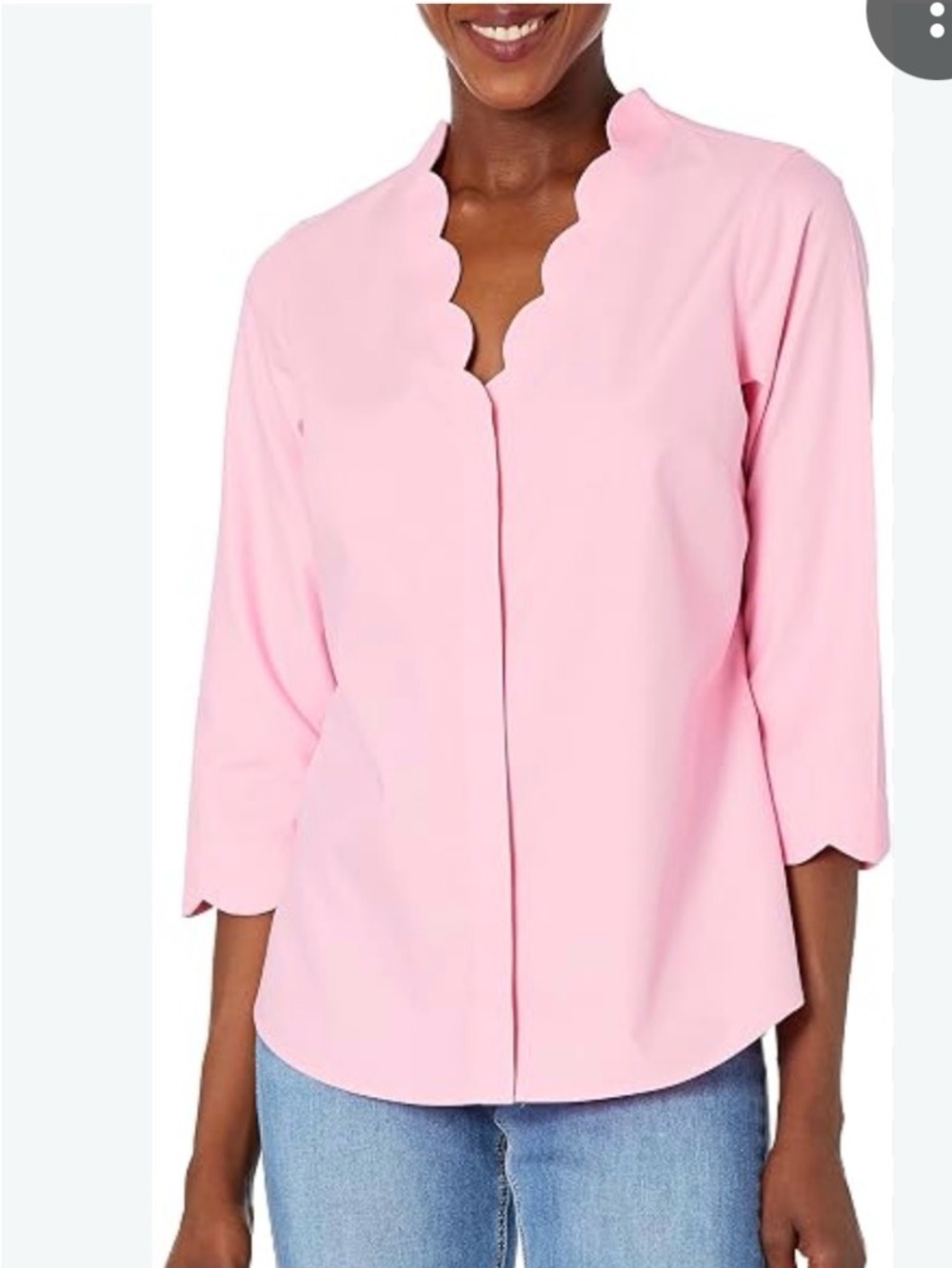 Foxcroft Scallop Neck Non-iron Button Down Shirt. Pink. Size 20